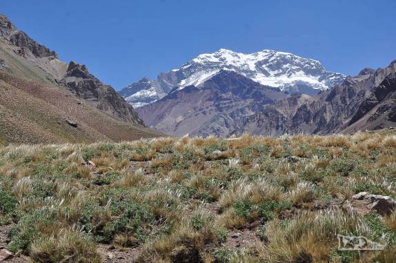 Uma bela vista do Aconcágua, a maior montanha do hemisfério, na região de Mendoza, a oeste da Argentina